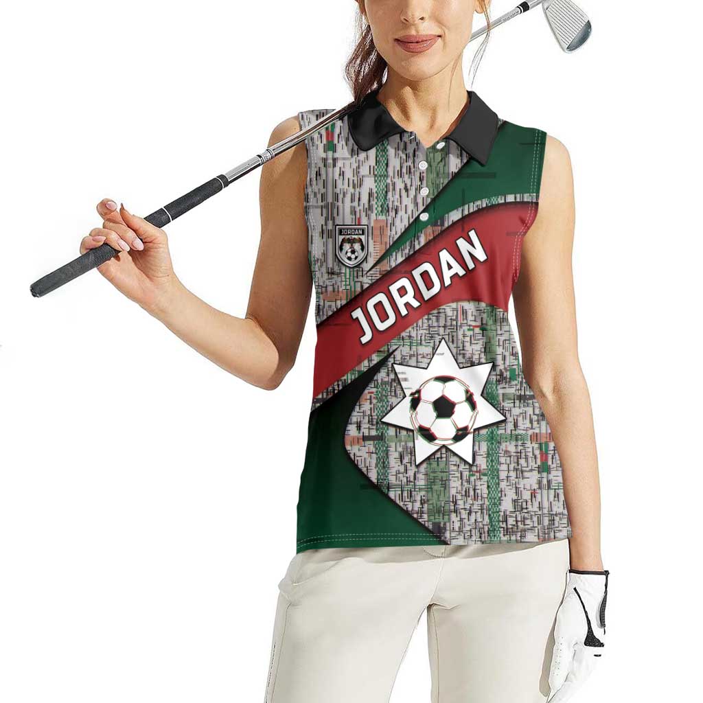 Custom Jordan Football Women Sleeveless Polo Shirt Jordanian National Flag Colors Retro Glitch Art