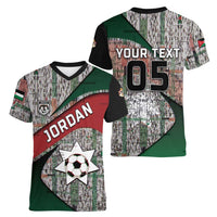 Custom Jordan Football Women V-Neck T-Shirt Jordanian National Flag Colors Retro Glitch Art