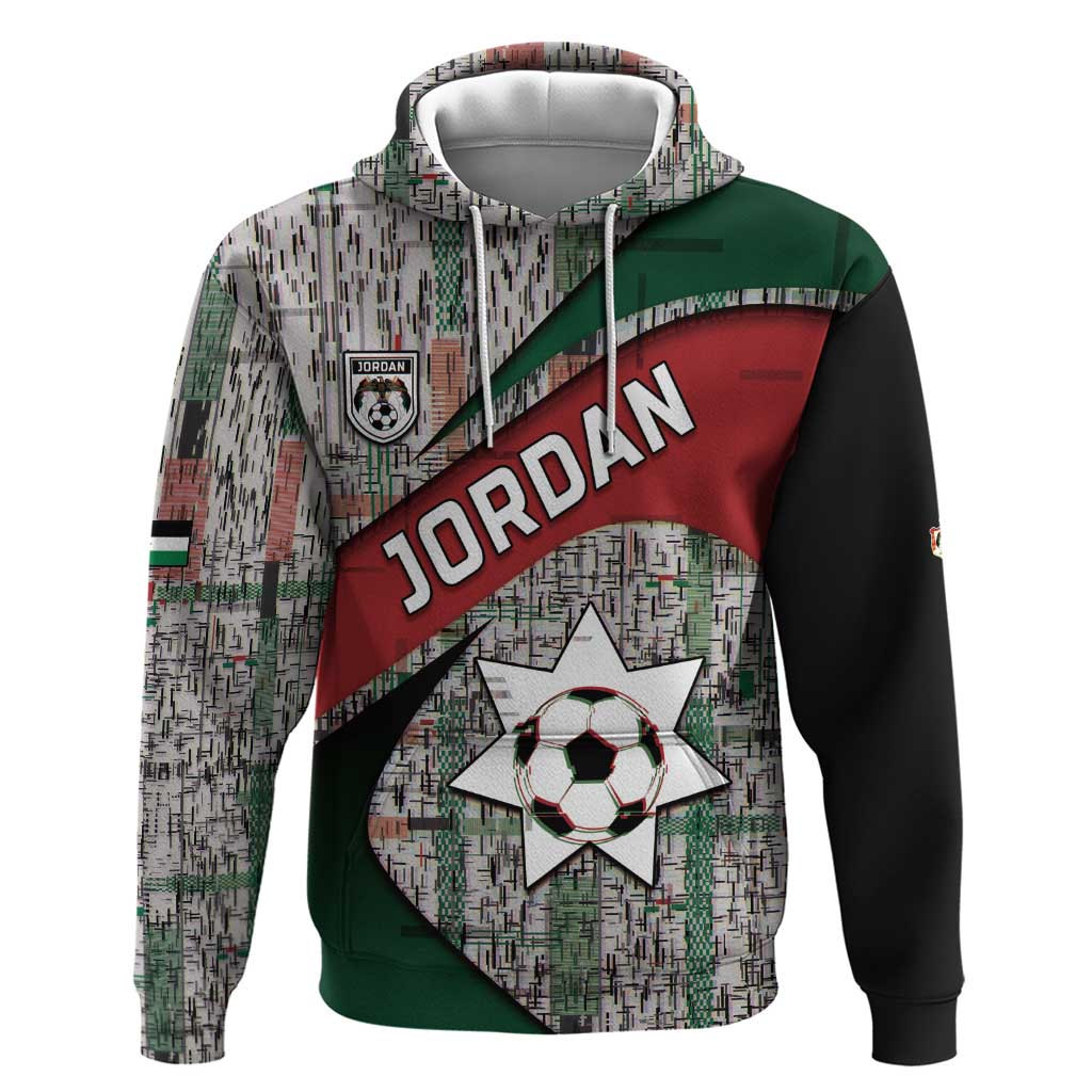 Custom Jordan Football Zip Hoodie Jordanian National Flag Colors Retro Glitch Art