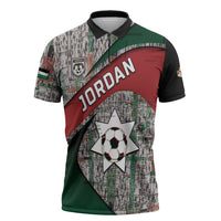 Custom Jordan Football Zipper Polo Shirt Jordanian National Flag Colors Retro Glitch Art