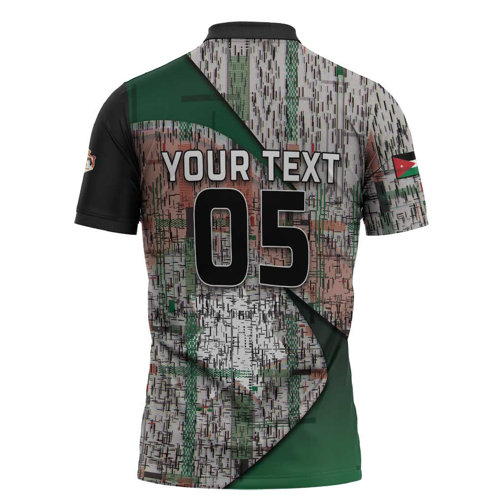 Custom Jordan Football Zipper Polo Shirt Jordanian National Flag Colors Retro Glitch Art