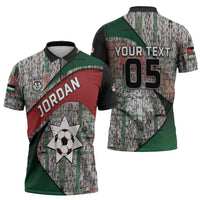Custom Jordan Football Zipper Polo Shirt Jordanian National Flag Colors Retro Glitch Art