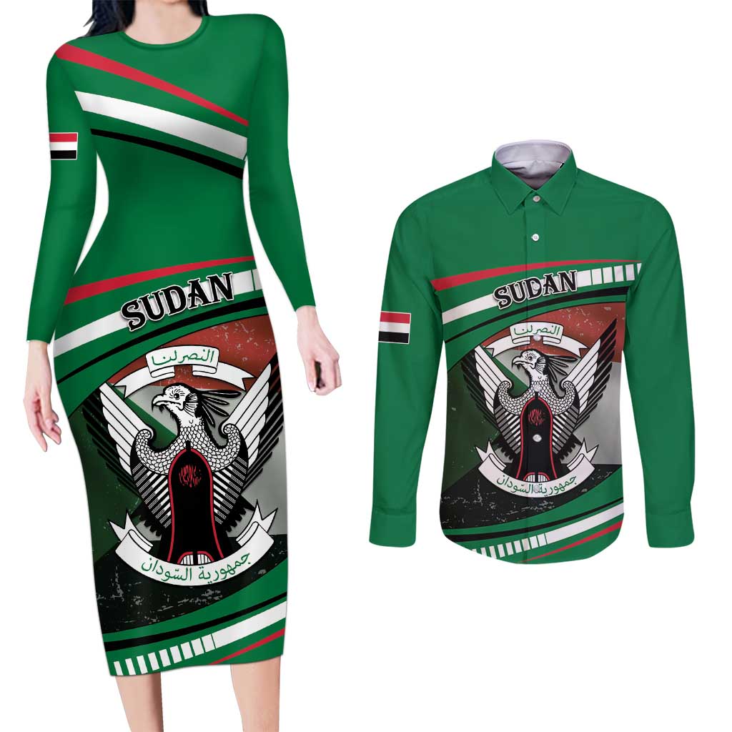 Sudan Couples Matching Long Sleeve Bodycon Dress and Long Sleeve Button Shirt Victory Is Ours - Wonder Print Shop
