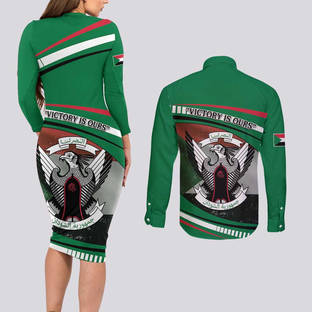 Sudan Couples Matching Long Sleeve Bodycon Dress and Long Sleeve Button Shirt Victory Is Ours - Wonder Print Shop