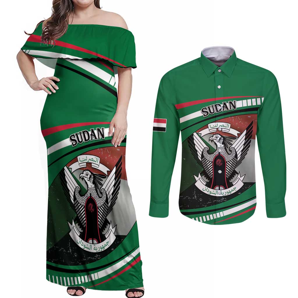 Sudan Couples Matching Off Shoulder Maxi Dress and Long Sleeve Button Shirt Victory Is Ours - Wonder Print Shop