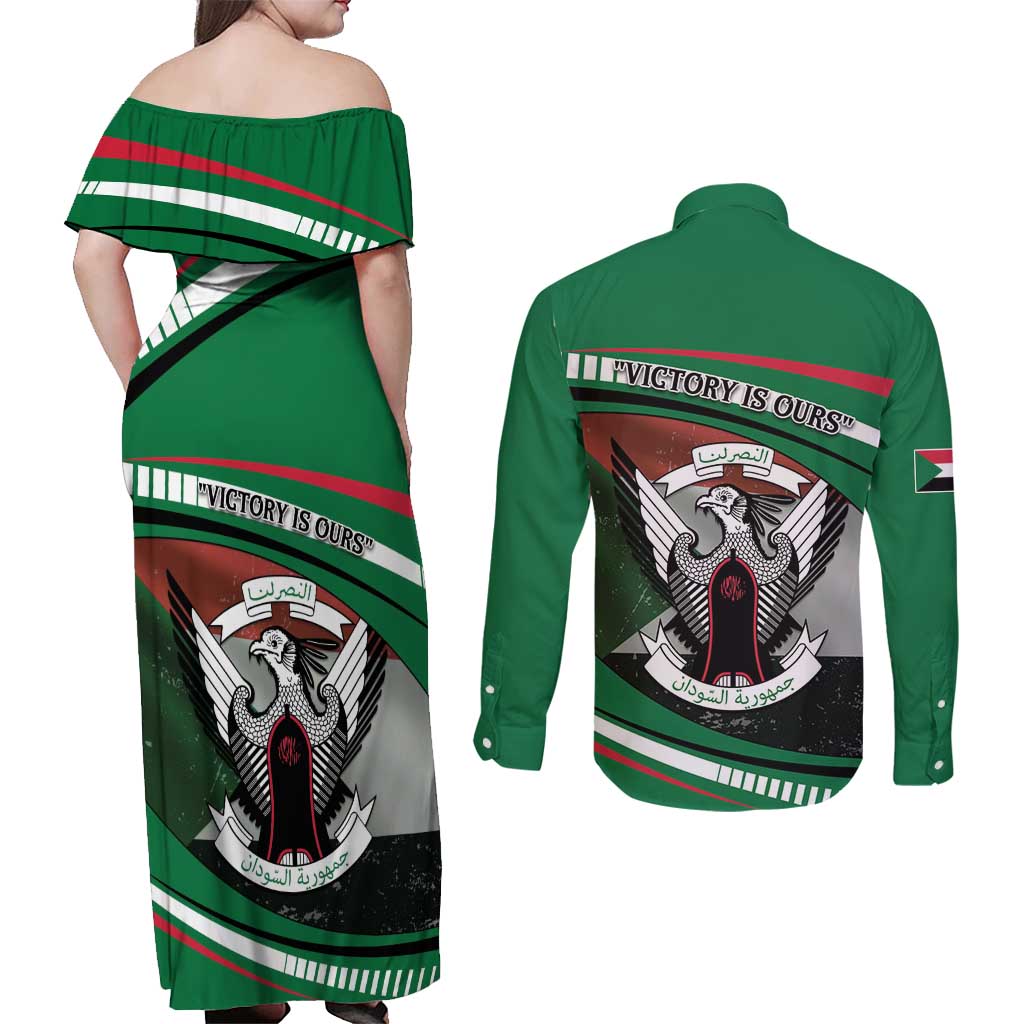 Sudan Couples Matching Off Shoulder Maxi Dress and Long Sleeve Button Shirt Victory Is Ours - Wonder Print Shop