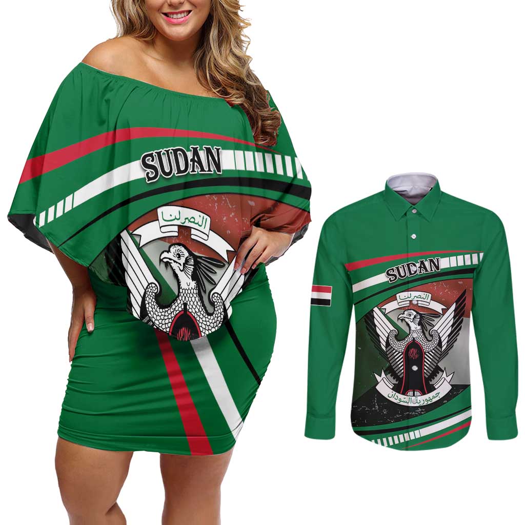 Sudan Couples Matching Off Shoulder Short Dress and Long Sleeve Button Shirt Victory Is Ours - Wonder Print Shop