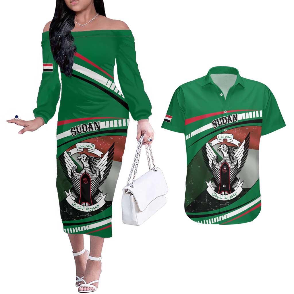 Sudan Couples Matching Off The Shoulder Long Sleeve Dress and Hawaiian Shirt Victory Is Ours - Wonder Print Shop