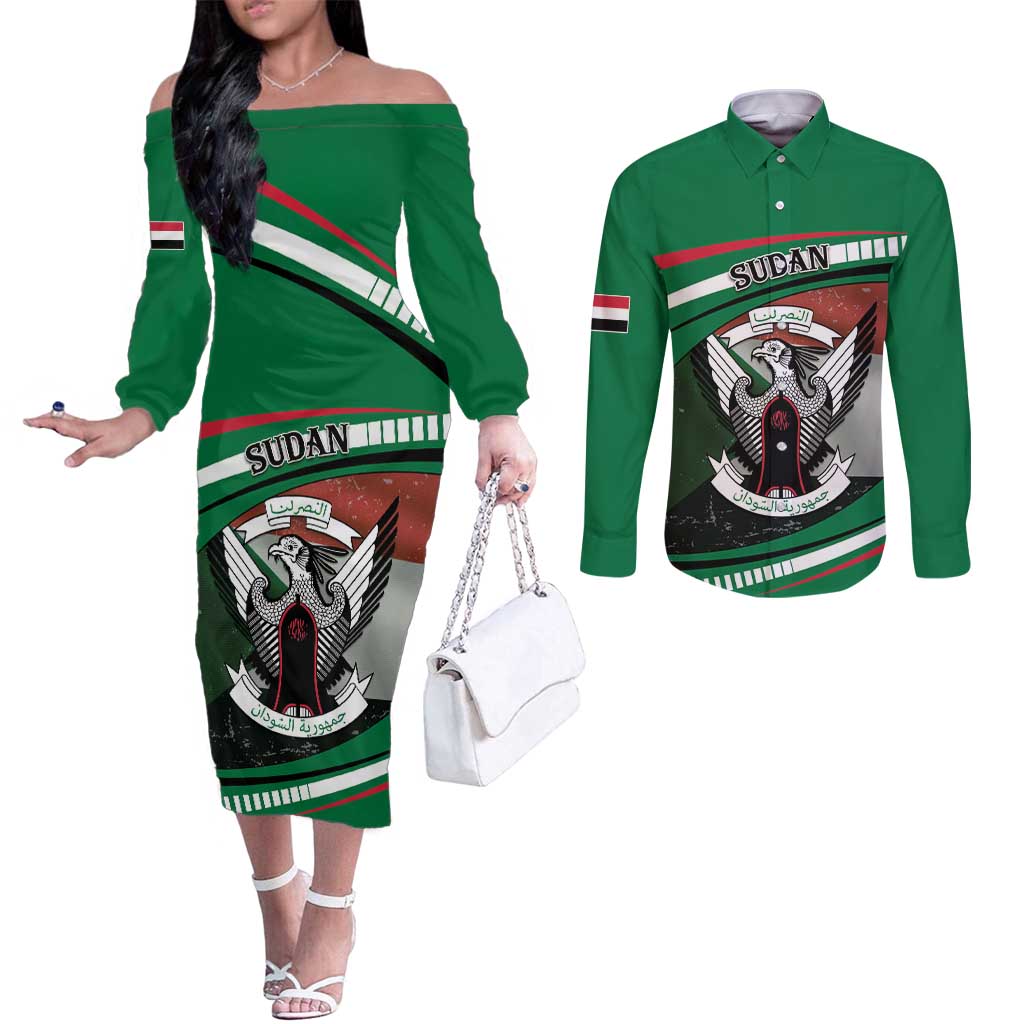 Sudan Couples Matching Off The Shoulder Long Sleeve Dress and Long Sleeve Button Shirt Victory Is Ours - Wonder Print Shop