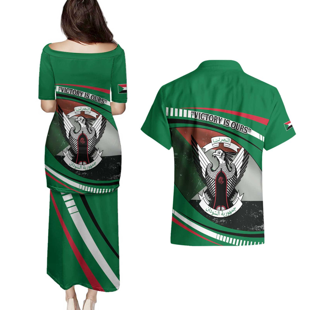 Sudan Couples Matching Puletasi and Hawaiian Shirt Victory Is Ours - Wonder Print Shop