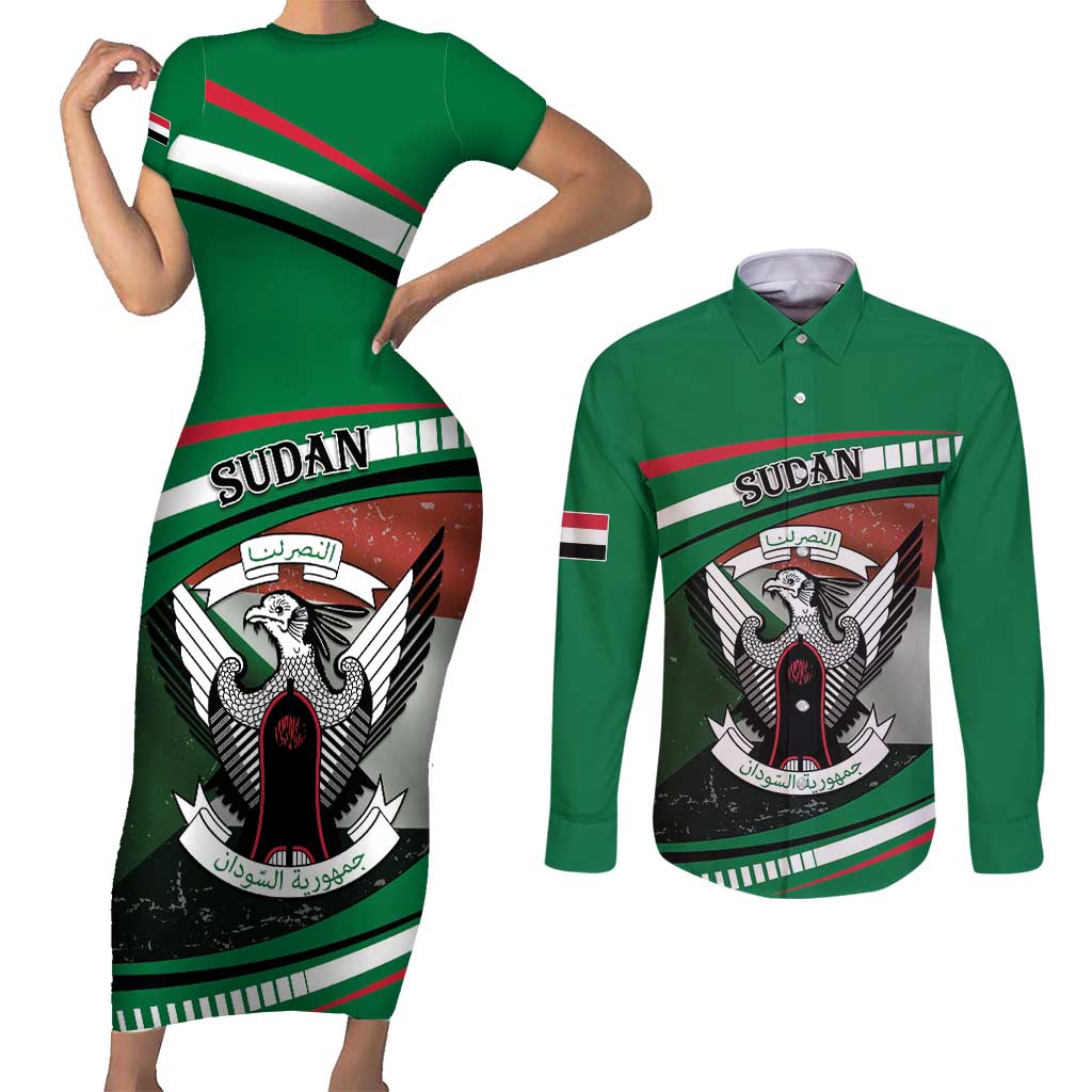 Sudan Couples Matching Short Sleeve Bodycon Dress and Long Sleeve Button Shirt Victory Is Ours - Wonder Print Shop