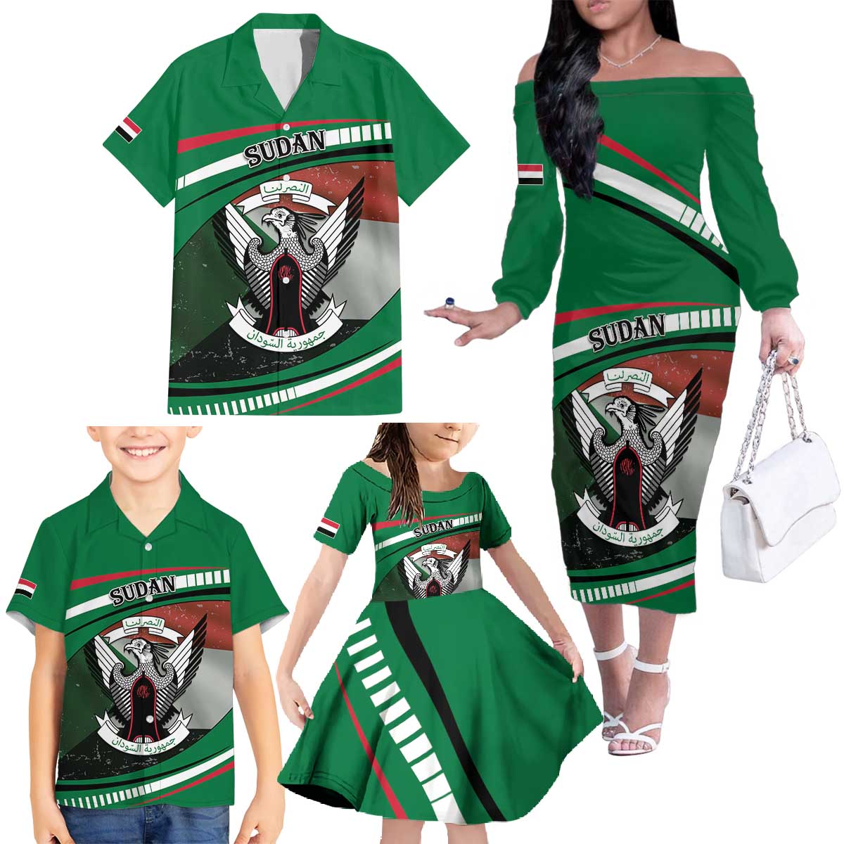 Sudan Family Matching Off The Shoulder Long Sleeve Dress and Hawaiian Shirt Victory Is Ours - Wonder Print Shop