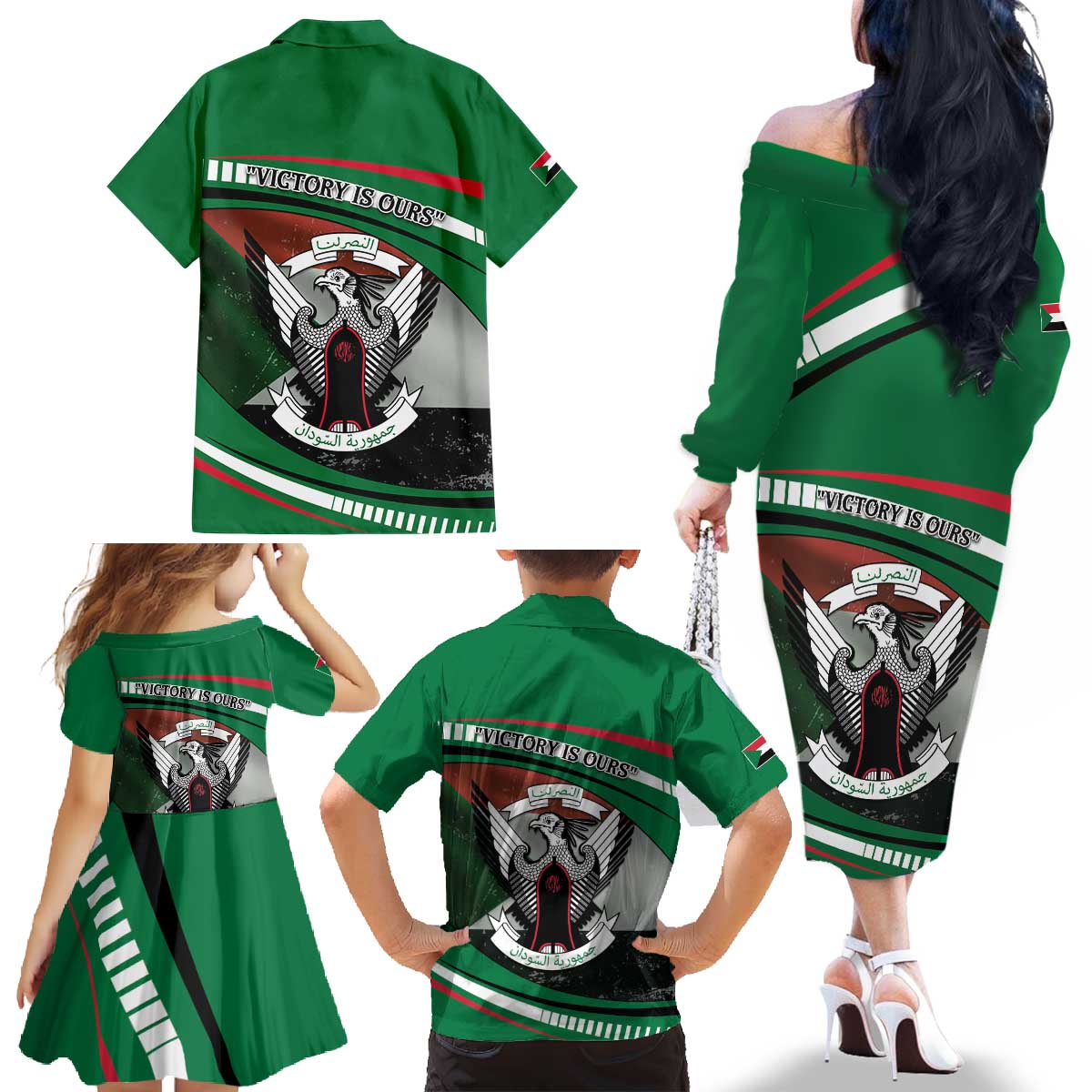 Sudan Family Matching Off The Shoulder Long Sleeve Dress and Hawaiian Shirt Victory Is Ours - Wonder Print Shop