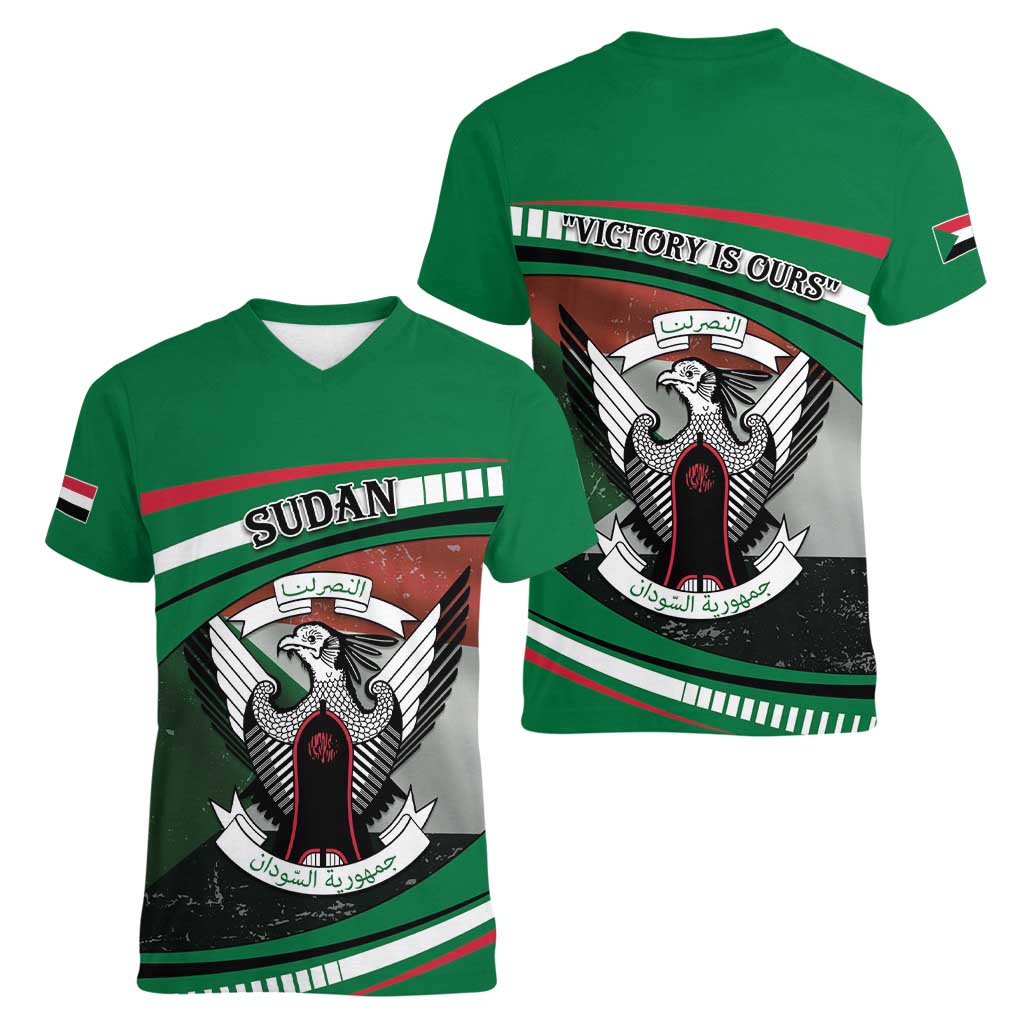 Sudan Women V-Neck T-Shirt Victory Is Ours - Wonder Print Shop