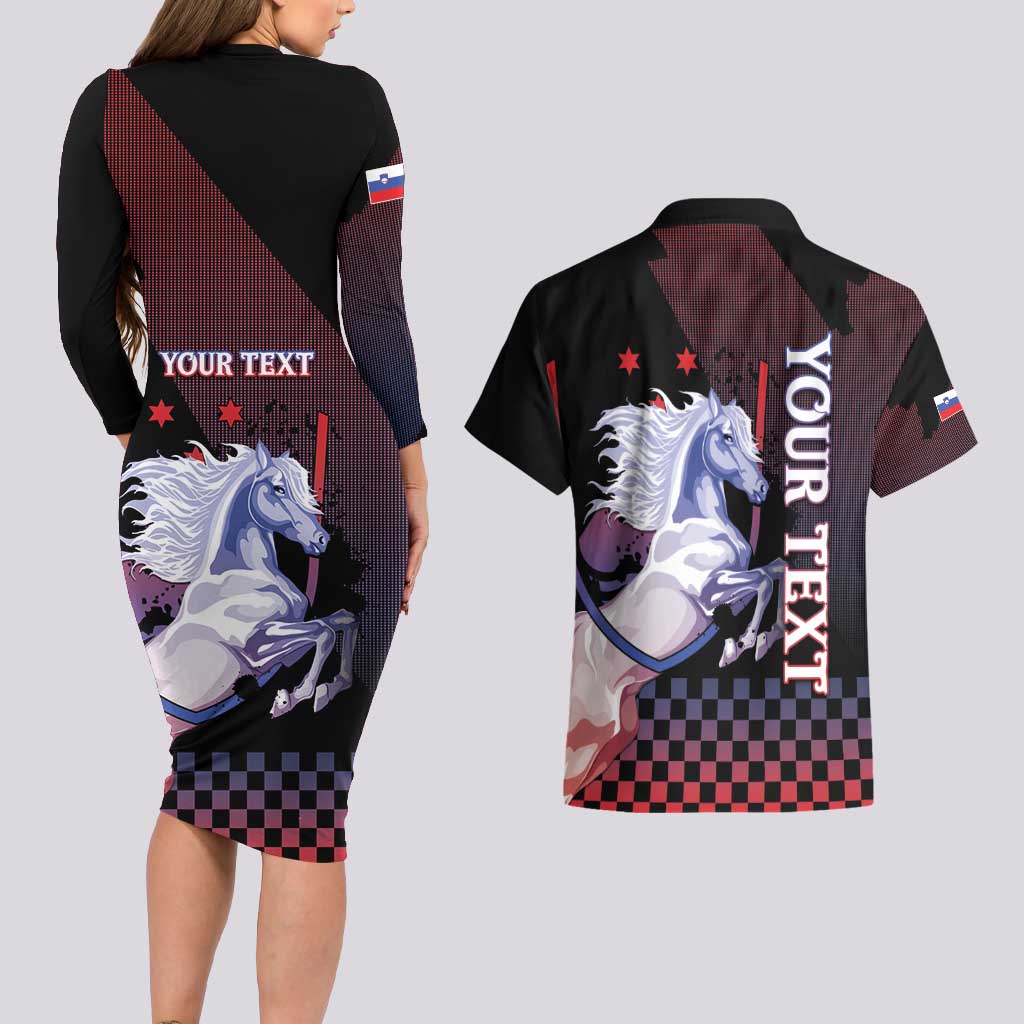 Personalized Slovenia Couples Matching Long Sleeve Bodycon Dress and Hawaiian Shirt The Lipizzaner Horse - Wonder Print Shop