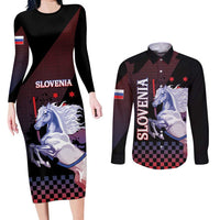 Personalized Slovenia Couples Matching Long Sleeve Bodycon Dress and Long Sleeve Button Shirt The Lipizzaner Horse - Wonder Print Shop