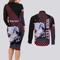 Personalized Slovenia Couples Matching Long Sleeve Bodycon Dress and Long Sleeve Button Shirt The Lipizzaner Horse - Wonder Print Shop