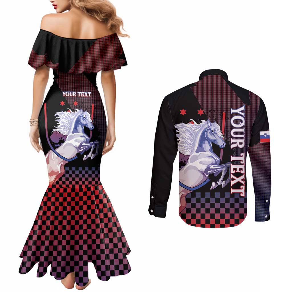 Personalized Slovenia Couples Matching Mermaid Dress and Long Sleeve Button Shirt The Lipizzaner Horse - Wonder Print Shop