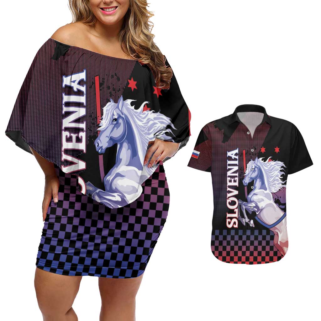 Personalized Slovenia Couples Matching Off Shoulder Short Dress and Hawaiian Shirt The Lipizzaner Horse - Wonder Print Shop