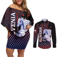 Personalized Slovenia Couples Matching Off Shoulder Short Dress and Long Sleeve Button Shirt The Lipizzaner Horse - Wonder Print Shop