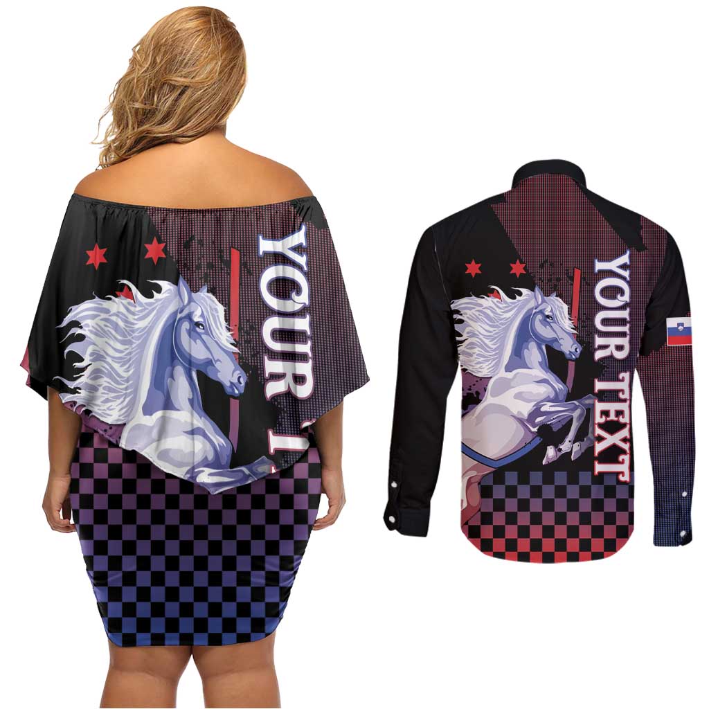 Personalized Slovenia Couples Matching Off Shoulder Short Dress and Long Sleeve Button Shirt The Lipizzaner Horse - Wonder Print Shop