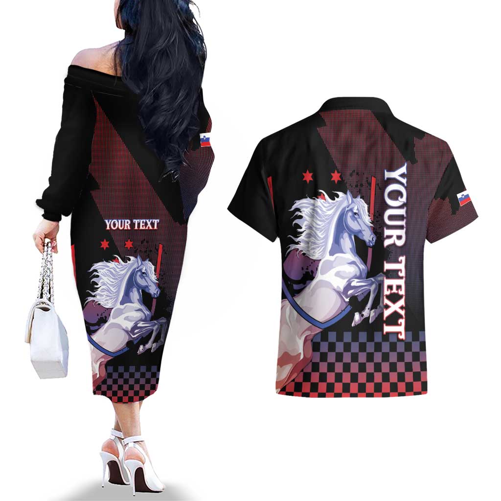 Personalized Slovenia Couples Matching Off The Shoulder Long Sleeve Dress and Hawaiian Shirt The Lipizzaner Horse - Wonder Print Shop