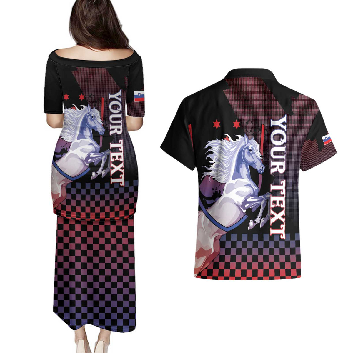 Personalized Slovenia Couples Matching Puletasi and Hawaiian Shirt The Lipizzaner Horse - Wonder Print Shop