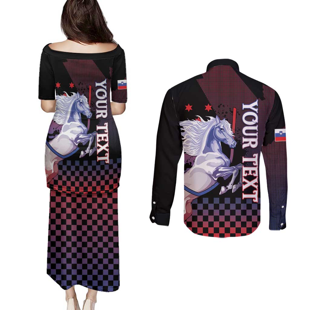 Personalized Slovenia Couples Matching Puletasi and Long Sleeve Button Shirt The Lipizzaner Horse - Wonder Print Shop