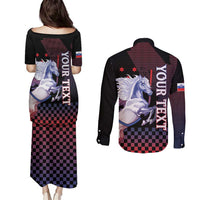 Personalized Slovenia Couples Matching Puletasi and Long Sleeve Button Shirt The Lipizzaner Horse - Wonder Print Shop