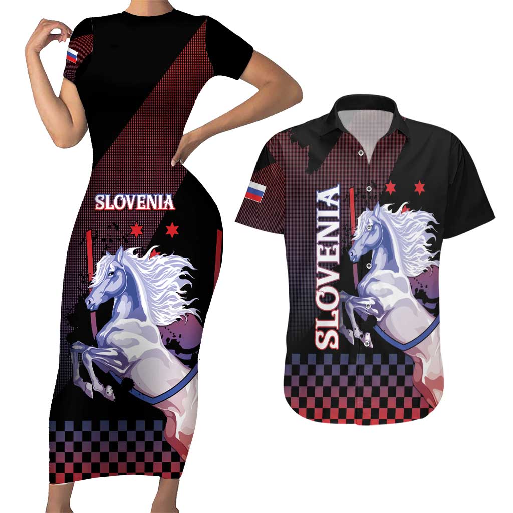 Personalized Slovenia Couples Matching Short Sleeve Bodycon Dress and Hawaiian Shirt The Lipizzaner Horse - Wonder Print Shop