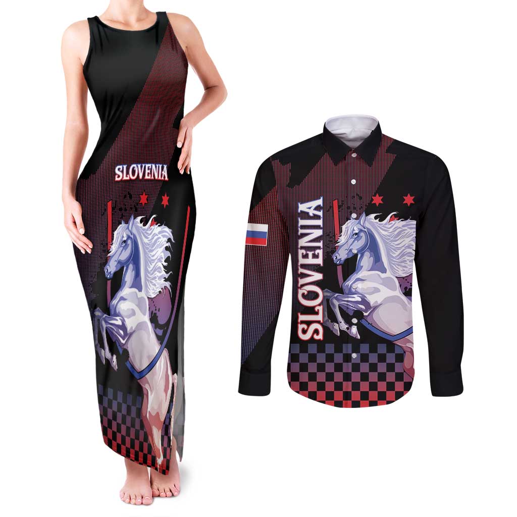 Personalized Slovenia Couples Matching Tank Maxi Dress and Long Sleeve Button Shirt The Lipizzaner Horse - Wonder Print Shop