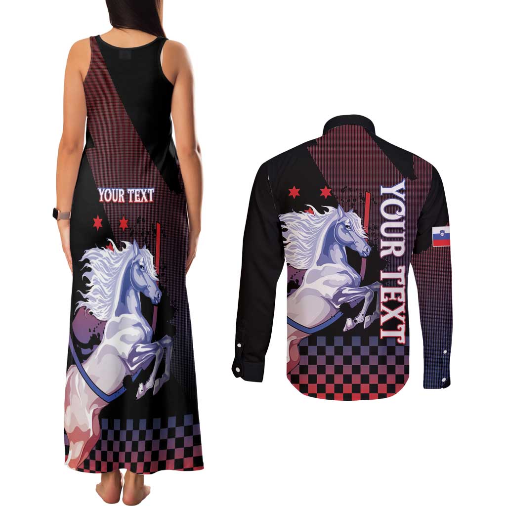 Personalized Slovenia Couples Matching Tank Maxi Dress and Long Sleeve Button Shirt The Lipizzaner Horse - Wonder Print Shop
