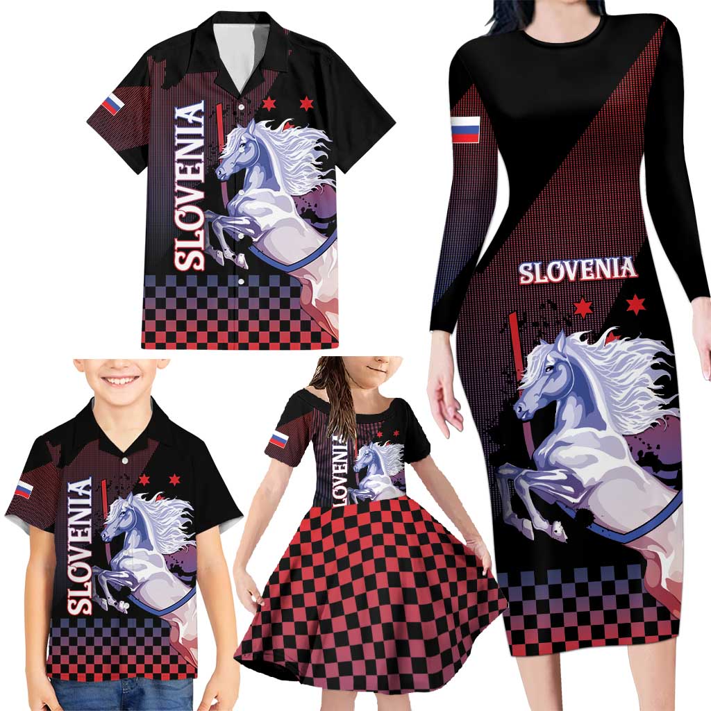 Personalized Slovenia Family Matching Long Sleeve Bodycon Dress and Hawaiian Shirt The Lipizzaner Horse - Wonder Print Shop