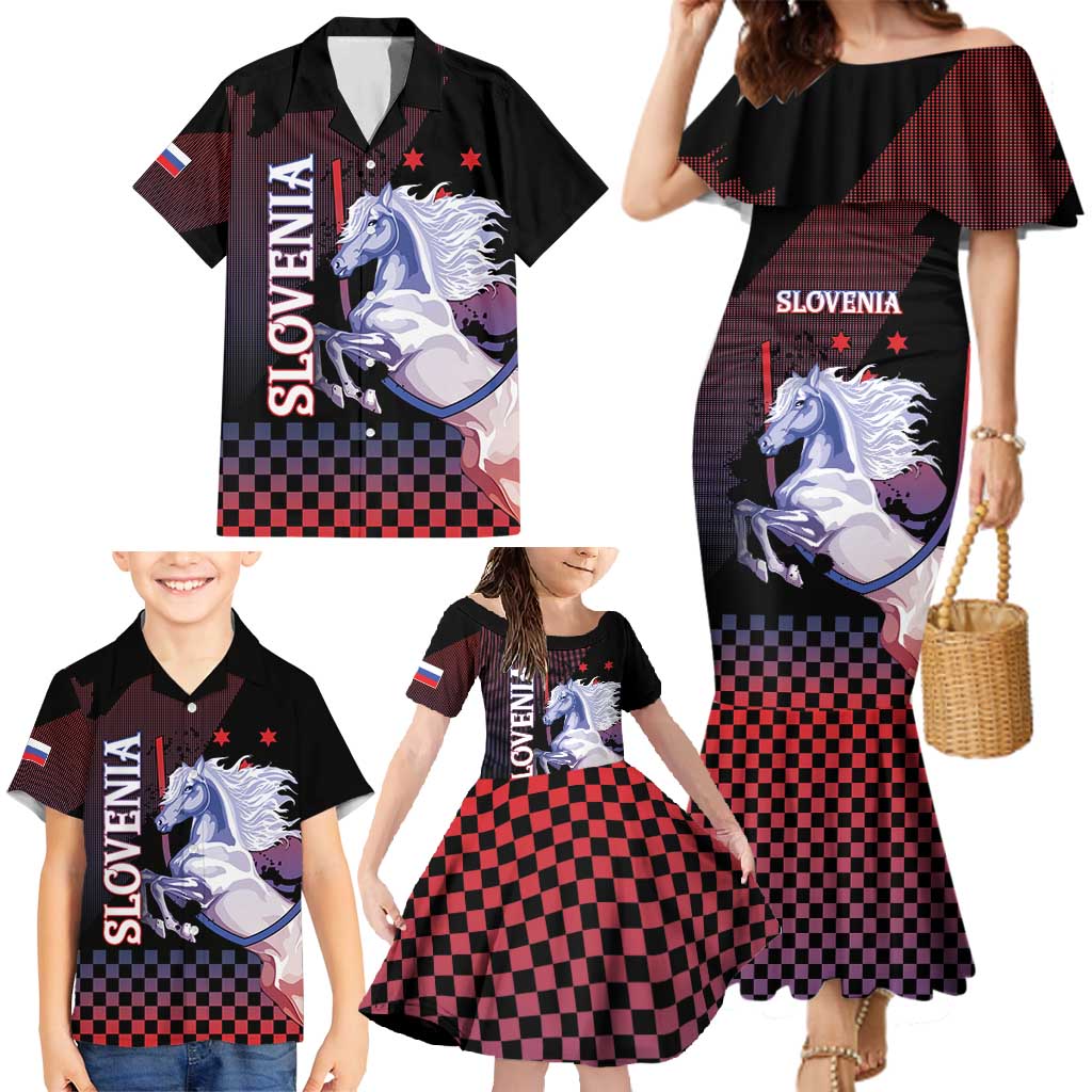 Personalized Slovenia Family Matching Mermaid Dress and Hawaiian Shirt The Lipizzaner Horse - Wonder Print Shop