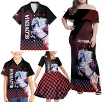 Personalized Slovenia Family Matching Off Shoulder Maxi Dress and Hawaiian Shirt The Lipizzaner Horse - Wonder Print Shop