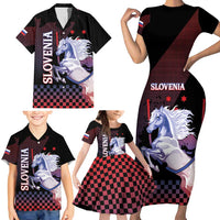 Personalized Slovenia Family Matching Short Sleeve Bodycon Dress and Hawaiian Shirt The Lipizzaner Horse - Wonder Print Shop