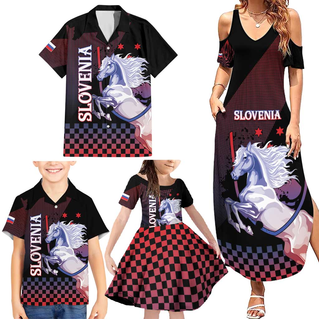 Personalized Slovenia Family Matching Summer Maxi Dress and Hawaiian Shirt The Lipizzaner Horse - Wonder Print Shop