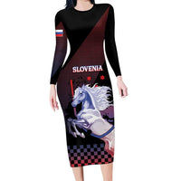 Personalized Slovenia Long Sleeve Bodycon Dress The Lipizzaner Horse - Wonder Print Shop
