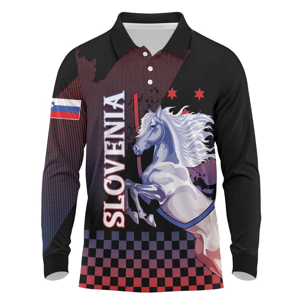 Personalized Slovenia Long Sleeve Polo Shirt The Lipizzaner Horse - Wonder Print Shop