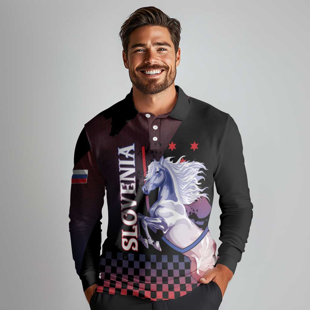 Personalized Slovenia Long Sleeve Polo Shirt The Lipizzaner Horse - Wonder Print Shop