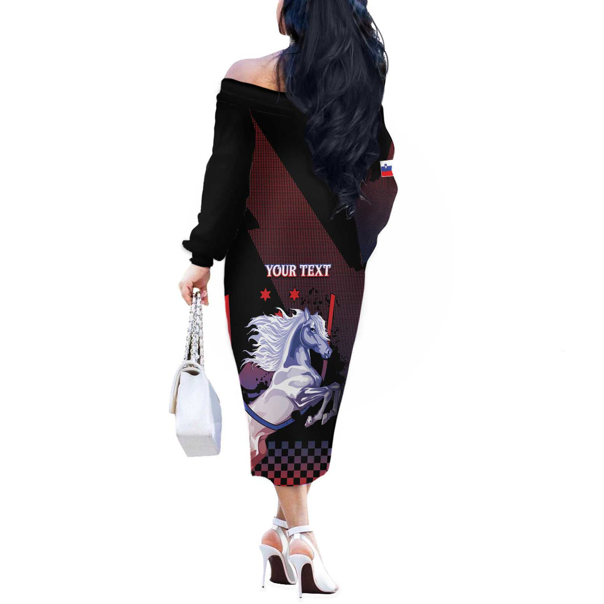 Personalized Slovenia Off The Shoulder Long Sleeve Dress The Lipizzaner Horse - Wonder Print Shop