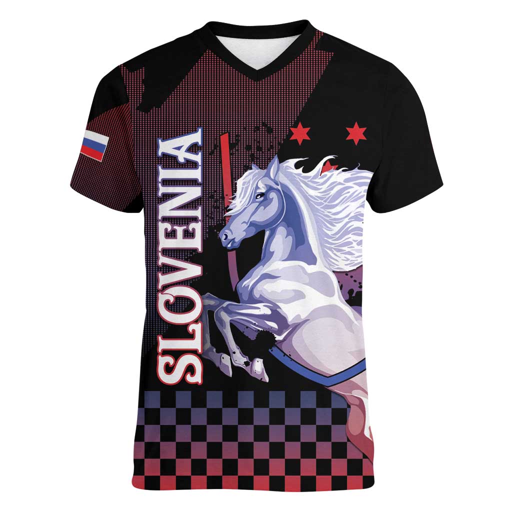 Personalized Slovenia Women V-Neck T-Shirt The Lipizzaner Horse - Wonder Print Shop