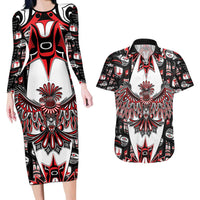 Canada Haida Couples Matching Long Sleeve Bodycon Dress and Hawaiian Shirt Thunderbird Northwest Coast Indigenous - Wonder Print Shop