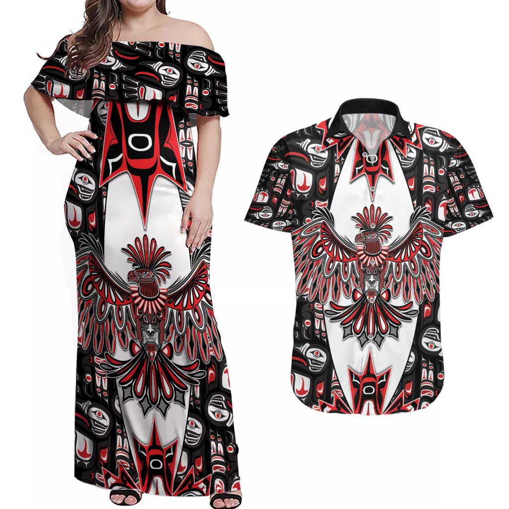Canada Haida Couples Matching Off Shoulder Maxi Dress and Hawaiian Shirt Thunderbird Northwest Coast Indigenous - Wonder Print Shop