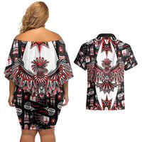 Canada Haida Couples Matching Off Shoulder Short Dress and Hawaiian Shirt Thunderbird Northwest Coast Indigenous - Wonder Print Shop
