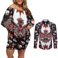 Canada Haida Couples Matching Off Shoulder Short Dress and Long Sleeve Button Shirt Thunderbird Northwest Coast Indigenous - Wonder Print Shop