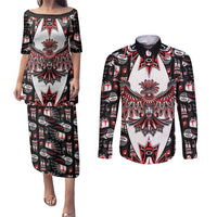 Canada Haida Couples Matching Puletasi and Long Sleeve Button Shirt Thunderbird Northwest Coast Indigenous - Wonder Print Shop