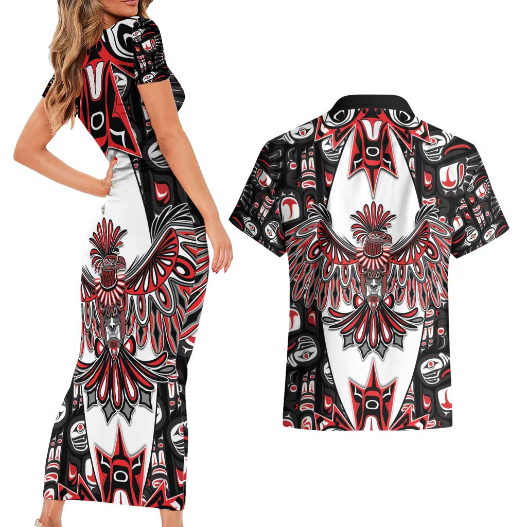 Canada Haida Couples Matching Short Sleeve Bodycon Dress and Hawaiian Shirt Thunderbird Northwest Coast Indigenous - Wonder Print Shop