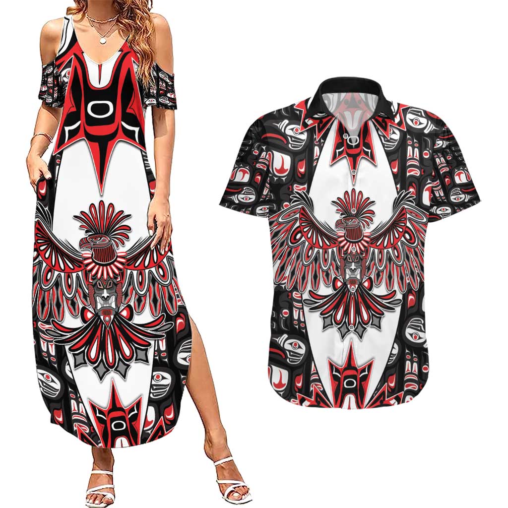 Canada Haida Couples Matching Summer Maxi Dress and Hawaiian Shirt Thunderbird Northwest Coast Indigenous - Wonder Print Shop