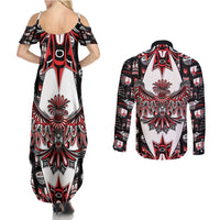 Canada Haida Couples Matching Summer Maxi Dress and Long Sleeve Button Shirt Thunderbird Northwest Coast Indigenous - Wonder Print Shop